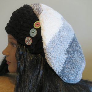 FUNKY Black White Gray Boho Super Long Slouchy Hat